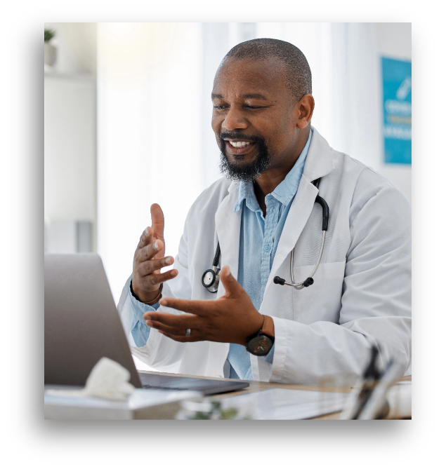 About Troy Medical Image a doctor in a white coat delivers care to rural communities via telehealth